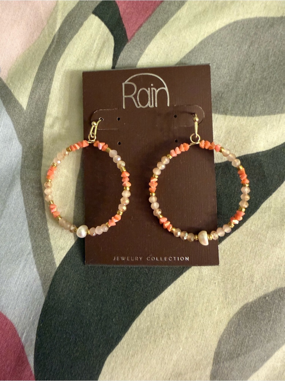 Rain Coral & Peach Beaded Hoop Earrings - Gold-Tone